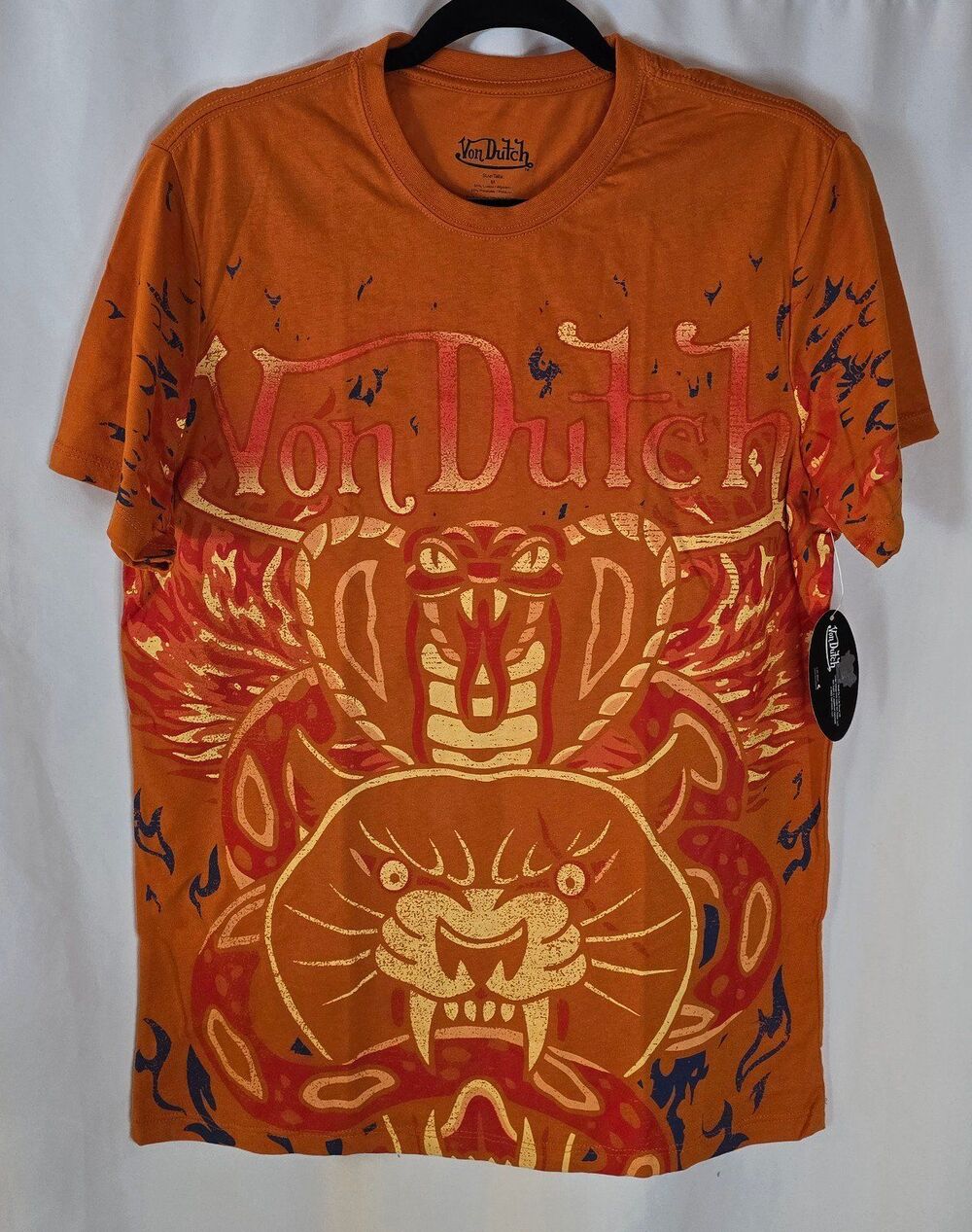 Von Dutch Tiger Snake Graphic T-Shirt Men Orange Y2K NWT